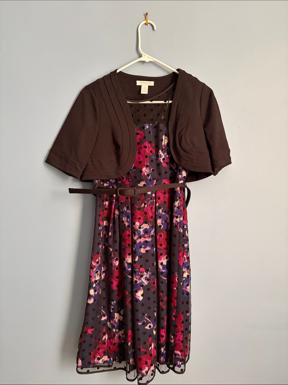 Motherhood Maternity Navy Strapless Floral Dress with Magenta Accents